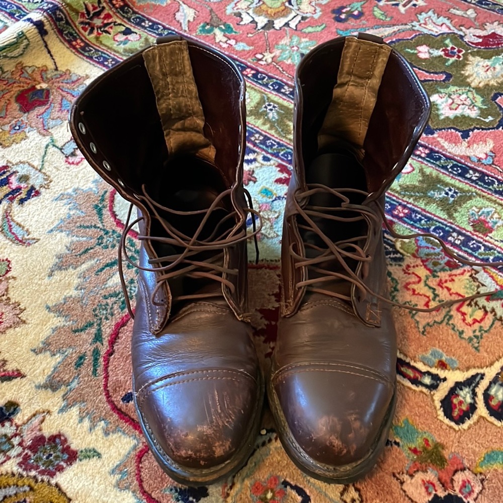 70s vintage handmade chocolate brown leather lace up combat boots